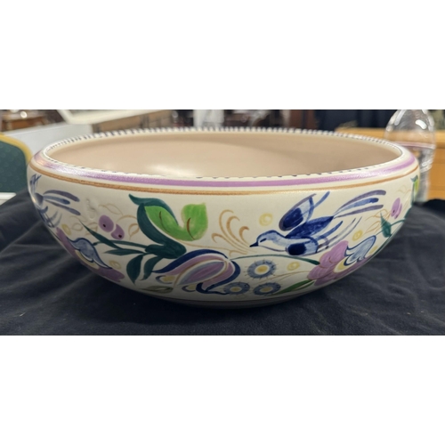 242 - Ceramics: Ceramics: A large 1950s Poole Pottery bowl, decorated in the TV Bluebirds pattern. 33Cm di... 