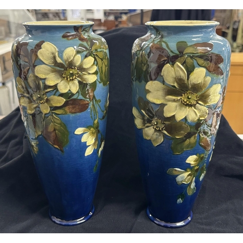 248 - Ceramics: Ceramics: A pair of Leeds Art Pottery Barbotine vases, probably by Harold Leach, shape no.... 