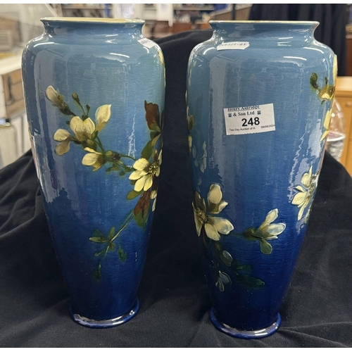 248 - Ceramics: Ceramics: A pair of Leeds Art Pottery Barbotine vases, probably by Harold Leach, shape no.... 