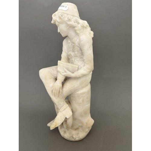 250a - 20th cent. 20th cent. Alabaster figure of a man reading, foot A/F. 37cm.