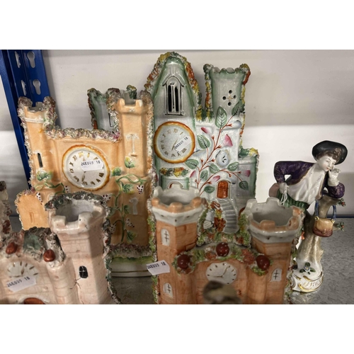 255 - 19th cent. Ceramics: 19th cent. English Staffordshire: Flatback clock, pastille burner, polychrome s... 