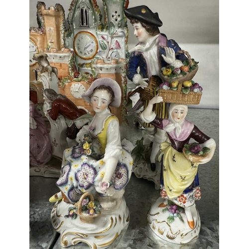 255 - 19th cent. Ceramics: 19th cent. English Staffordshire: Flatback clock, pastille burner, polychrome s... 