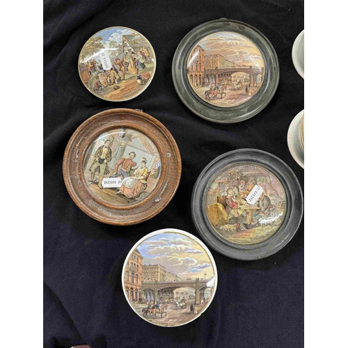 259 - Decorative Arts: Decorative Arts: A collection of Prattware pot lids, four framed, together with six... 