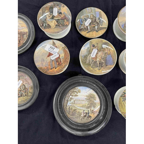 259 - Decorative Arts: Decorative Arts: A collection of Prattware pot lids, four framed, together with six... 