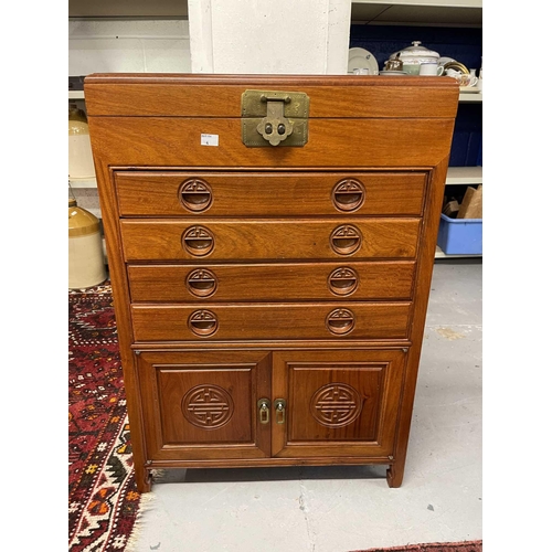 26 - 20th cent. Chinese: 20th cent. Chinese: Hardwood cutlery cupboard, lift up lid revealing a fitted co... 