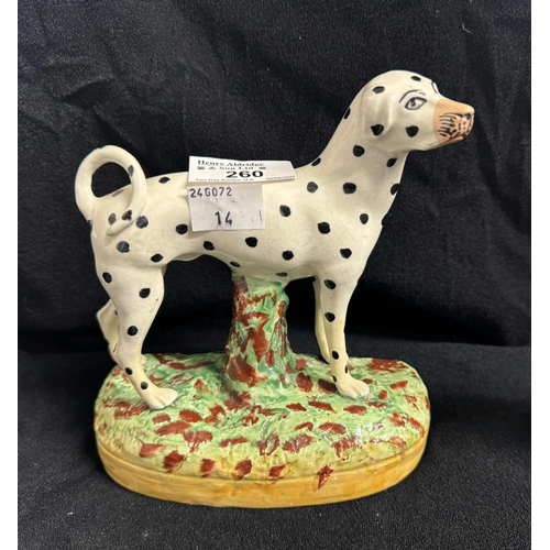 260 - 19th cent. Ceramics: 19th cent. Ceramics: Three Staffordshire figures of Dalmatian dogs, one standin... 