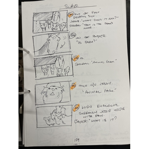 288 - Film/Movies: Animal Farm (1998) black folder of storyboards pluys a collection of drawing labels fro... 