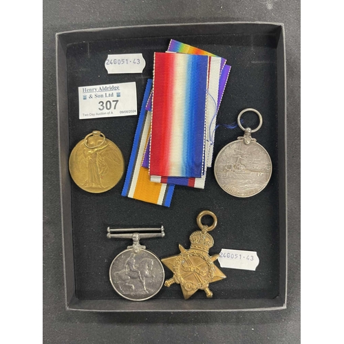 307 - Medals: Medals: A Great War trio of War medals, Victory medal, and 1914-15 star, presented to A.Holm... 