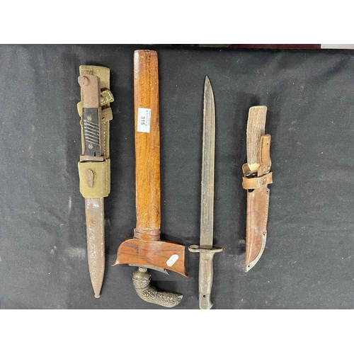 315 - Weapons: Weapons: 20th cent. MK 1 bayonet, K98 bayonet, decorative keris with broken scabbard plus o... 