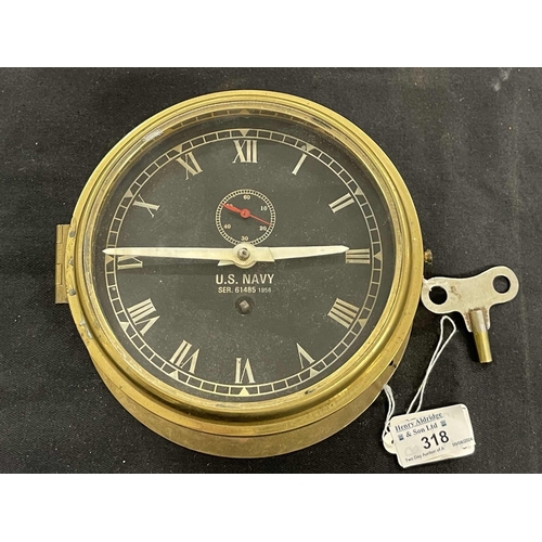 318 - Maritime: Maritime: US Navy brass bulkhead clock serial number 61485 1956. Collected by the owner af... 