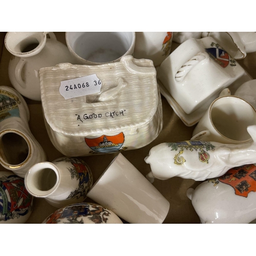 40 - Souvenir Ware: / Lighting: Goss Carltonware, Milton, etc. Includes vases, pots, cups, animals, chees... 