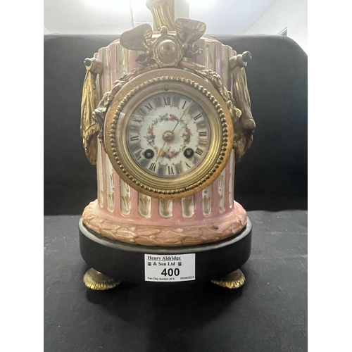 400 - Clocks: Clocks: 19th cent. French ormolu ceramic and gilt mantel clock, the movement signed Hersant,... 