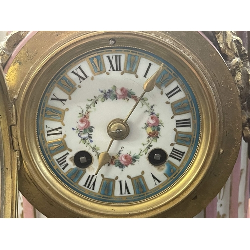 400 - Clocks: Clocks: 19th cent. French ormolu ceramic and gilt mantel clock, the movement signed Hersant,... 