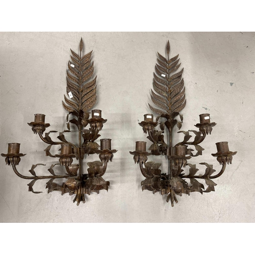 41 - Metalware: Metalware: A pair of 20th cent. French gilt toleware wall sconces each with a 5-branch ca... 