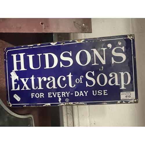 410 - Advertising: Advertising: A rectangular blue and white enamel sign for 'Hudson's Extract of Soap, Fo... 