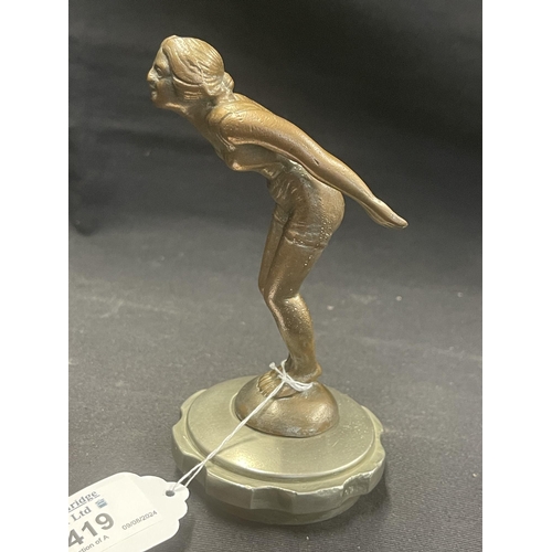 419 - Automobilia: Automobilia: Early 20th cent. Art Deco chromed bronze swimsuited diving female attached... 