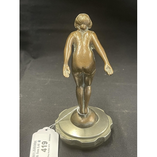 419 - Automobilia: Automobilia: Early 20th cent. Art Deco chromed bronze swimsuited diving female attached... 