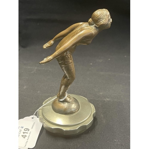 419 - Automobilia: Automobilia: Early 20th cent. Art Deco chromed bronze swimsuited diving female attached... 