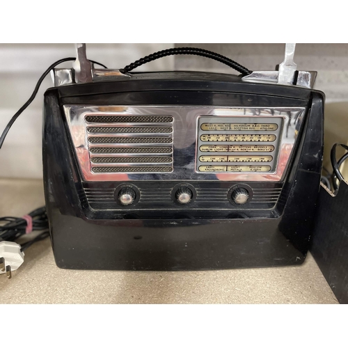 42 - Audio: Audio: A white bakelite cased Portadyne Minx radio, a Kloster Brandes 'toaster' radio, a Ferr... 