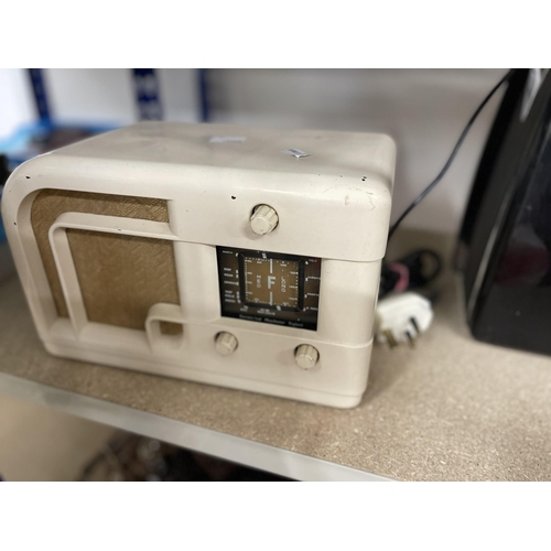 42 - Audio: Audio: A white bakelite cased Portadyne Minx radio, a Kloster Brandes 'toaster' radio, a Ferr... 