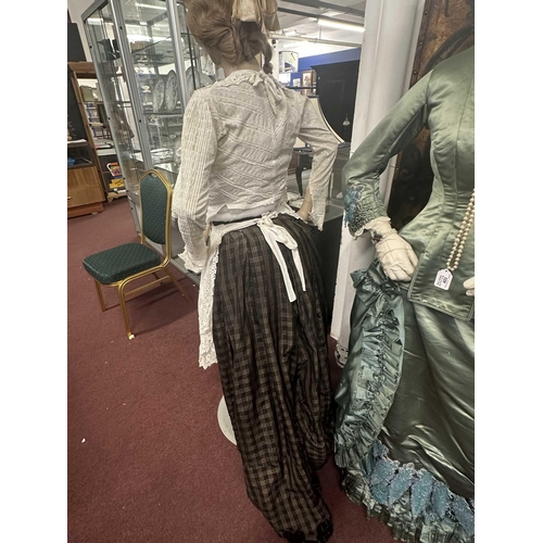 454 - Costume: Costume: Victorian tea skirt with linen and lace blouse covered with a bib, apron and waist... 