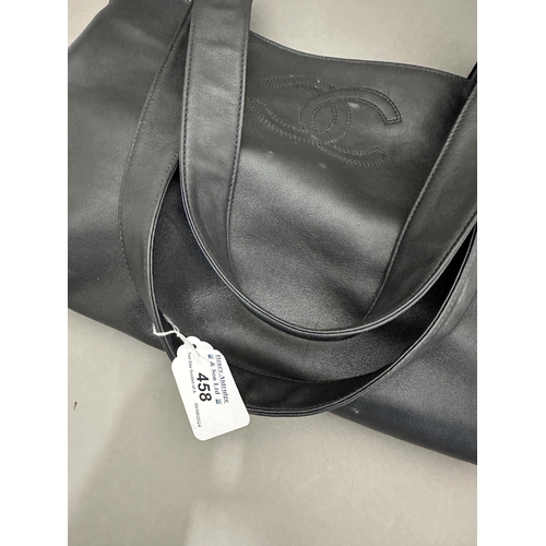 458 - Fashion: Fashion: Chanel black leather shoulder Tote bag, exterior rear zip compartment, stitched C ... 