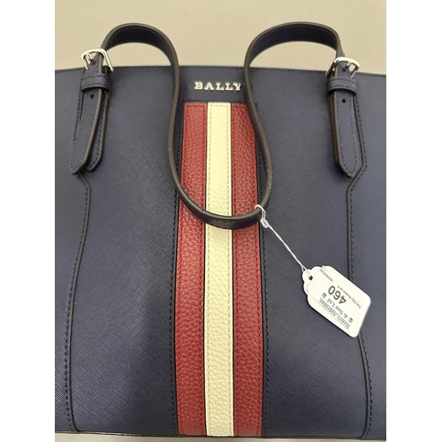 460 - Fashion: Fashion: Bally navy-blue leather, Supra shoulder/Tote bag with red & white vertical ban... 