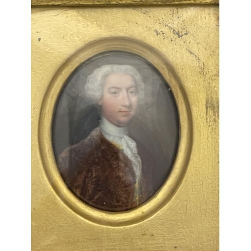 465 - Pictures: Pictures: Miniature enamel portrait of Sir William Vigors Burdett within an ornate gesso f... 