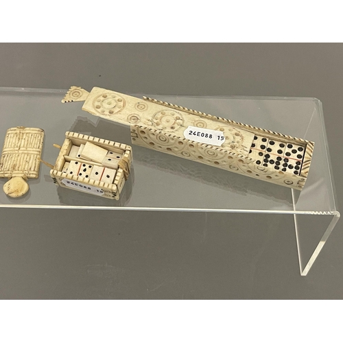 469 - Games and Pastimes: Games and Pastimes: Two early 19th century Napoleonic POW carved bone sets of do... 