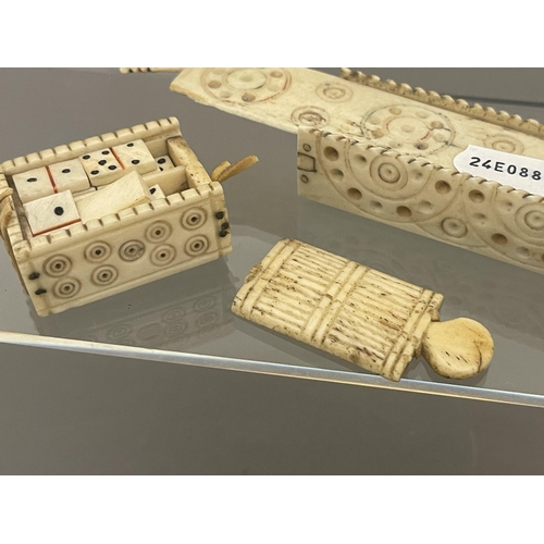 469 - Games and Pastimes: Games and Pastimes: Two early 19th century Napoleonic POW carved bone sets of do... 