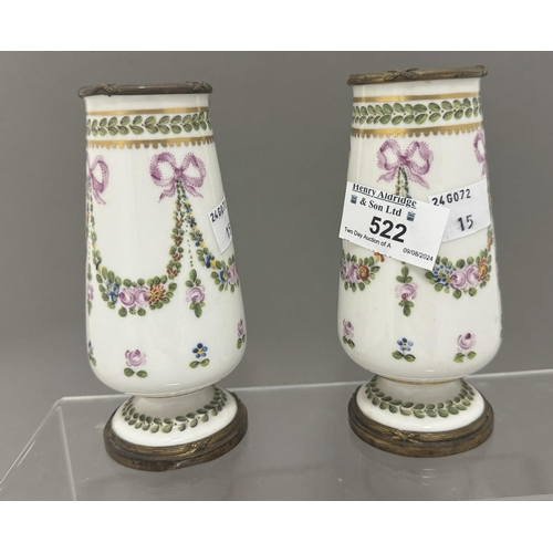 522 - 19th cent. Continental Porcelain: 19th cent. Continental Porcelain: Spill vases, a pair, decorated w... 