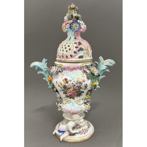 527 - Continental Ceramics: Continental Ceramics: A 19th century pot pourri vase and cover, encrusted with... 