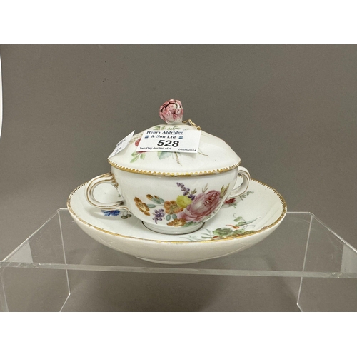 528 - 19th cent. German Ceramics: 19th cent. German Ceramics: Chocolate cup, lid and saucer possibly Meiss... 