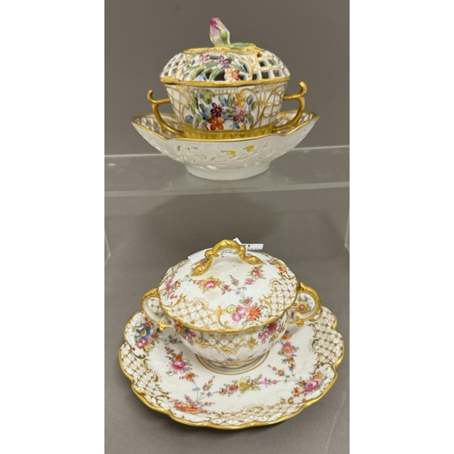 529 - 19th cent. German Ceramics: 19th cen. German Ceramics: Dresden chocolate cup, lid and saucer with ye... 