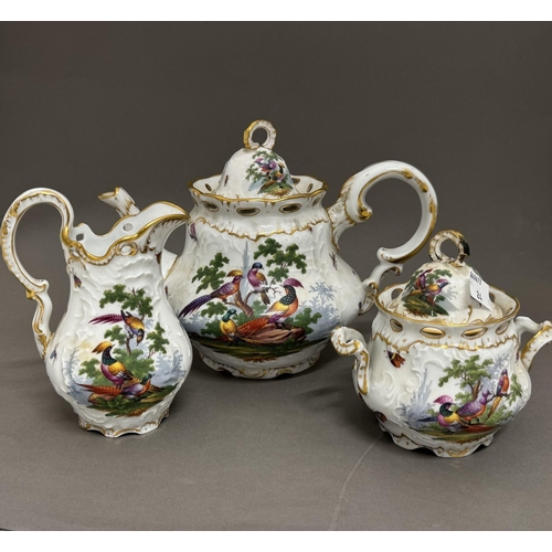 532 - 19th cent. Continental Ceramics: 19th cent. Continental Ceramics: German teapot, jug and bowl with l... 