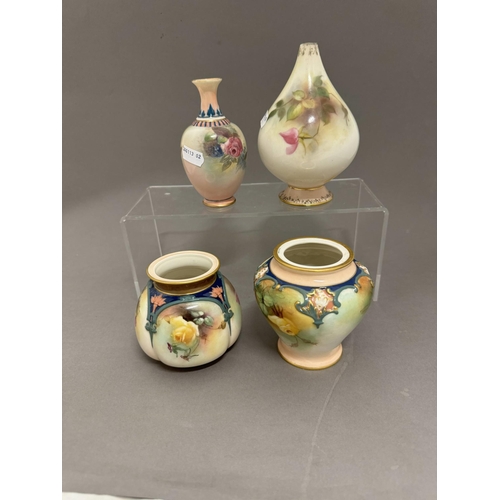 533 - Ceramics: Ceramics: Four miniature Royal Worcester vases and pots, each decorated with flowers, vari... 