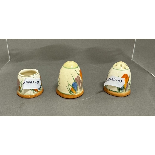 544 - Ceramics: Ceramics: 'Crocus' a Clarice Cliff Bizarre miniature part cruet set, comprising salt and p... 