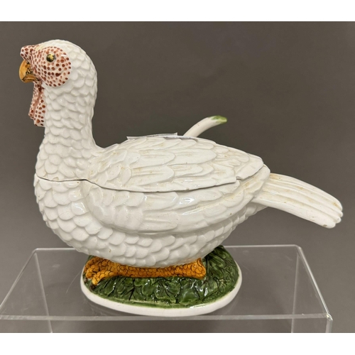 548 - Ceramics: Ceramics: 19th cent. Novelty sauce tureen in the form of a turkey, 22cm, together with ori... 