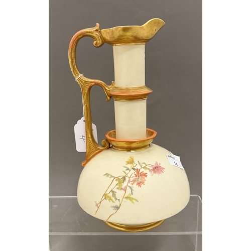 550 - 19th cent. Ceramics: Royal Worcester ewer pitcher jug with floral decoration and gilt highlights. No... 