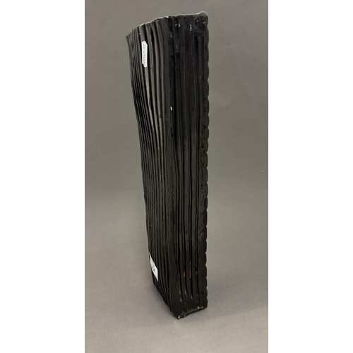 554 - Ceramics: Ceramics: A stoneware tapering ribbed vase by Bruce McLean, with thick brown glaze. Unmark... 