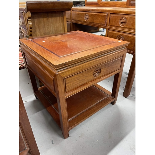 64 - 20th cent. 20th cent. Chinese hardwood square tables with single drawer, plus one other, 22ins. x 22... 