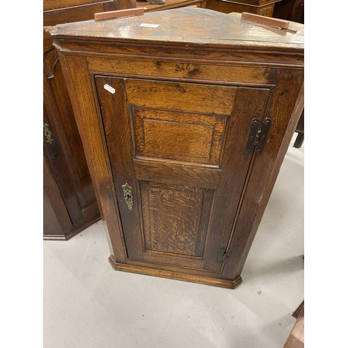 68 - 19th cent: 19th cent: Oak corner cupboard 72cm x 102cm. Plus one other oak and fruit wood example 56... 