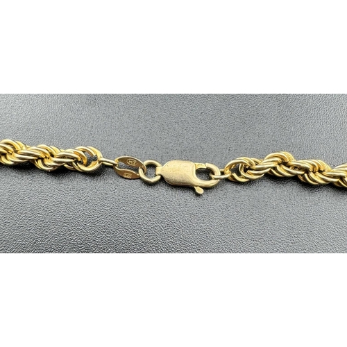 685 - Jewellery: Jewellery: A 9ct yellow gold rope chain necklace, 64cm, 10.0g.