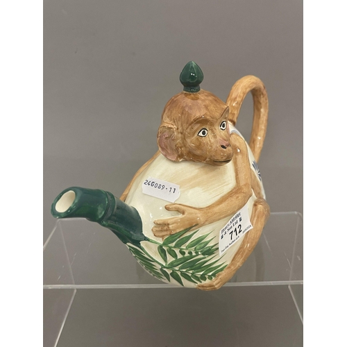 712 - Ceramics: Ceramics: A Mintons monkey teapot, naturalistically painted with a bamboo spout, 1891-1912... 