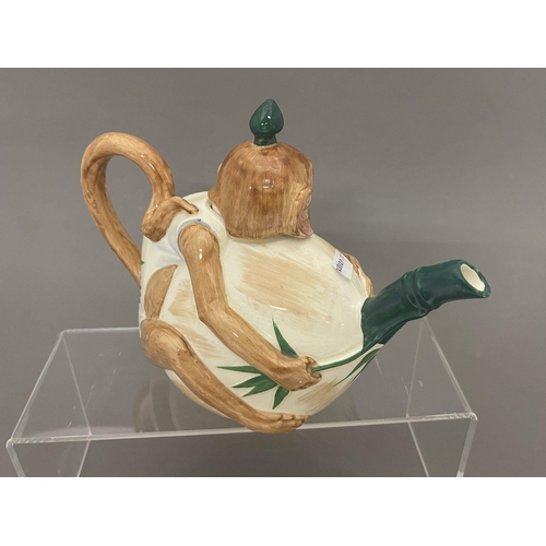 712 - Ceramics: Ceramics: A Mintons monkey teapot, naturalistically painted with a bamboo spout, 1891-1912... 