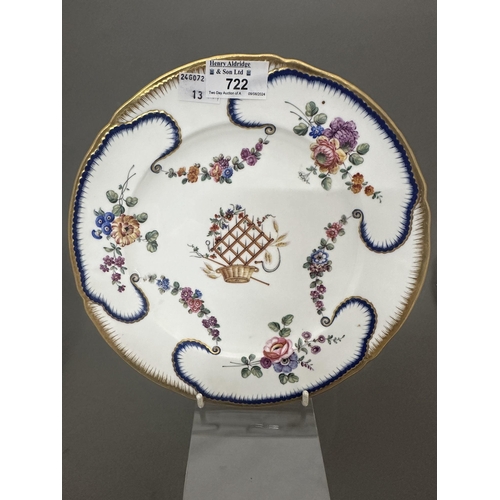 722 - 18th cent. Ceramics: 18th cent. Ceramics: Two Sevres soft paste 24.5cm (9½ins) plates Feuilles de Ch... 