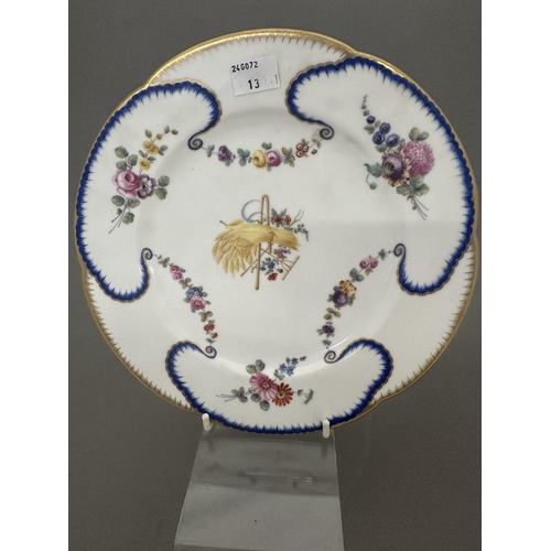 722 - 18th cent. Ceramics: 18th cent. Ceramics: Two Sevres soft paste 24.5cm (9½ins) plates Feuilles de Ch... 