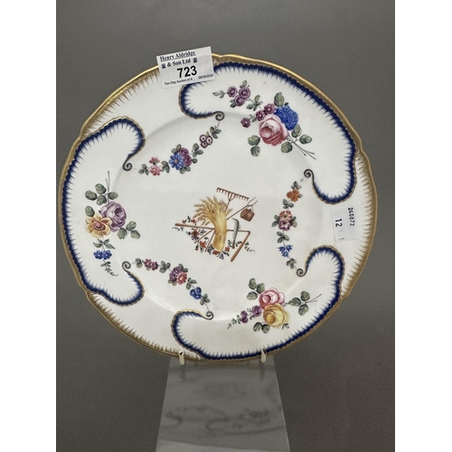 723 - 18th cent. Ceramics: 18th cent. Ceramics: Two Sevres soft paste 24.5cm (9½ins) plates Feuilles de Ch... 