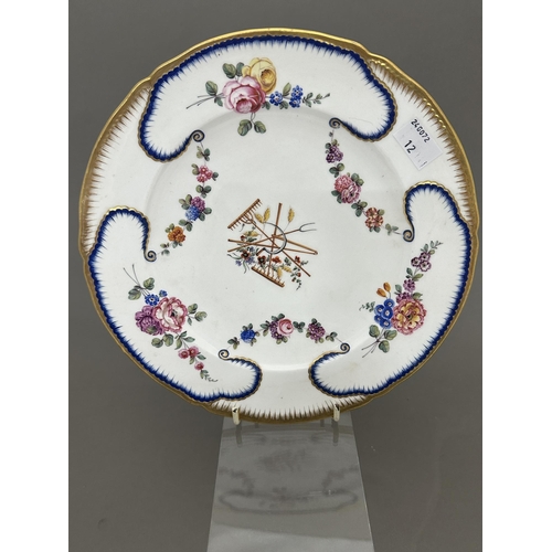 723 - 18th cent. Ceramics: 18th cent. Ceramics: Two Sevres soft paste 24.5cm (9½ins) plates Feuilles de Ch... 