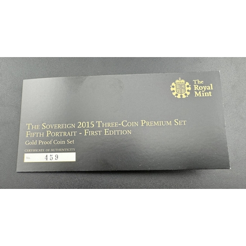 724 - Coins: Coins: The Royal Mint 2015 Sovereign Collection Gold Proof Three-Coin Premium Set, double, fu... 